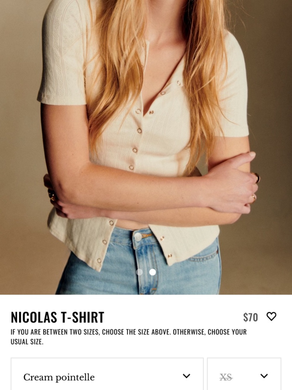 Sezane Nicolas T-shirt Cream Pointelle - Size S sold out on-line